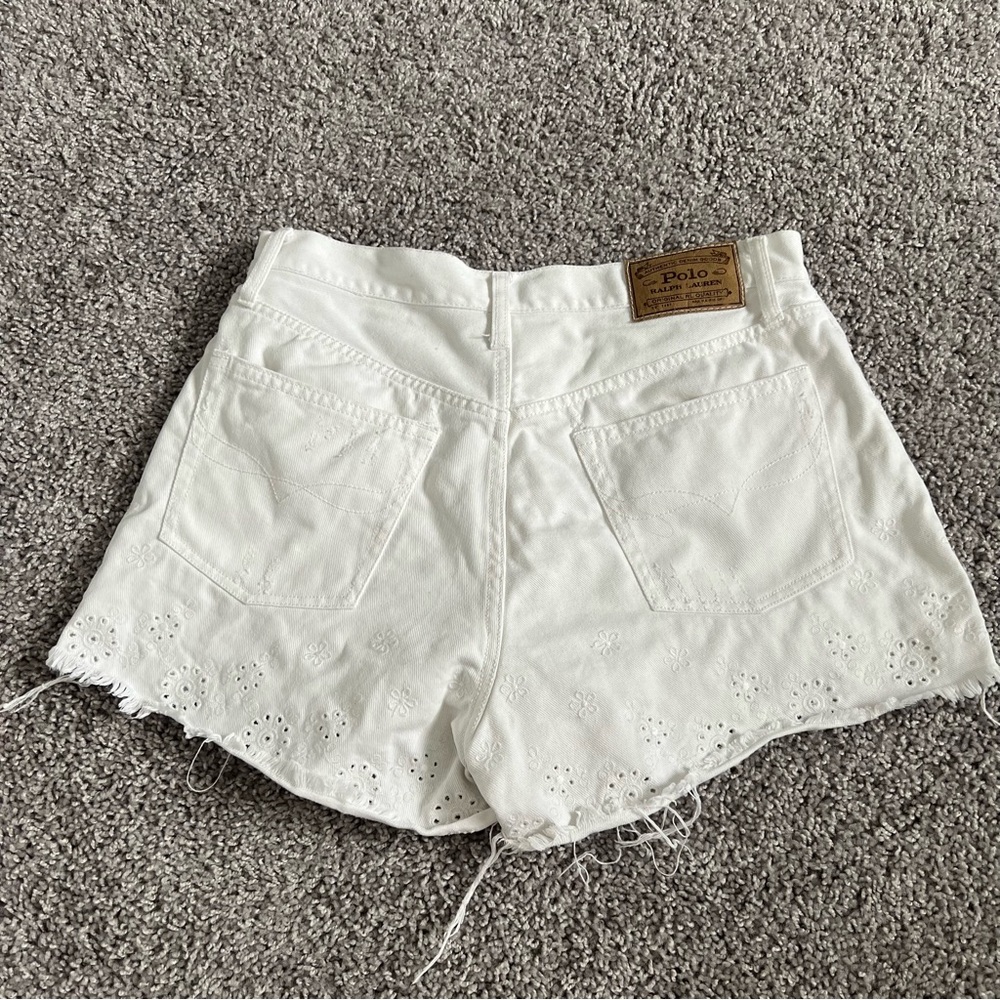 Polo by Ralph Lauren White Eyelet Hem Denim Shorts